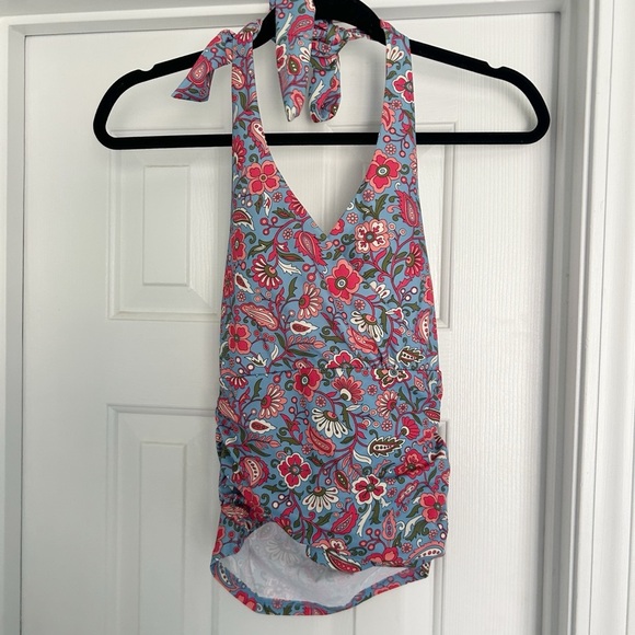 Boden Levanzo Halter Tankini Top Floral Blue and Pink - Picture 1 of 4